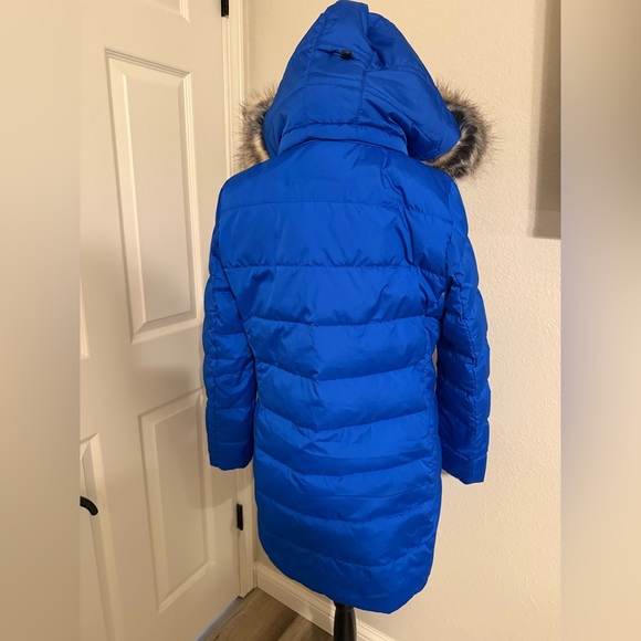 Lands' End Vibrant Blue Puffer Coat with Faux Fur Hood - Picture 3 of 8